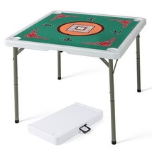 35 Inch 4 Player Game Card Folding Mahjong Table with Cup Holders-Light ... - £106.63 GBP