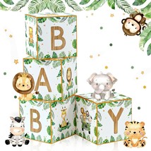 Safari Baby Boxes For Baby Shower Decorations - 4Pcs Sage Green Woodland Animal  - £27.25 GBP