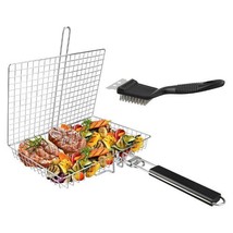 Large Folding Grill Basket with Cleaning Brush, Stainless Steel Grilling... - $27.99