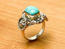 Genuine Sterling Silver Concho Navajo Turquoise Ring - Handcrafted by Genevieve  - $95.00