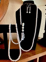 Beautiful 60&quot; Grey Faux Long Pearl Necklace, Bracelet and Earrings Set - £19.98 GBP