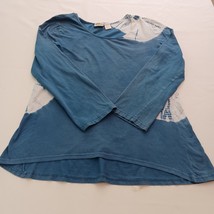 Collections Etc. RN#87077 Round Neck Women&#39;s White &amp; Teal Cotton Blouse ... - $9.00