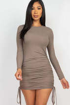 Taupe Ribbed long sleeve drawstring bodycon Mini dress - $15.00