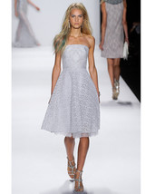 New $725 Silver Badgley Mischka Womens 12 Metallic Lace Strapless Designer Dress - £573.63 GBP