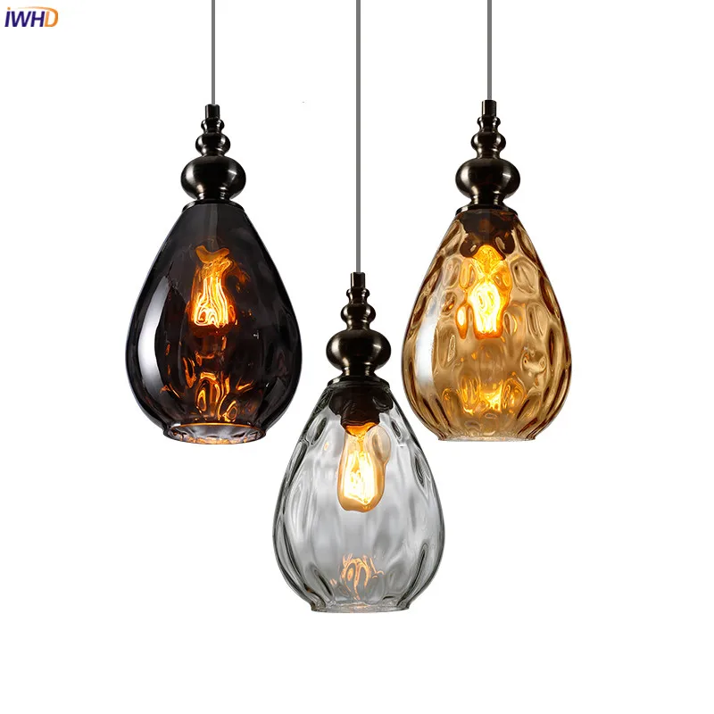 IWHD Nordic Glass Vintage LED Pendant Lamp Dinning Living Room Lights Gl... - $72.55+