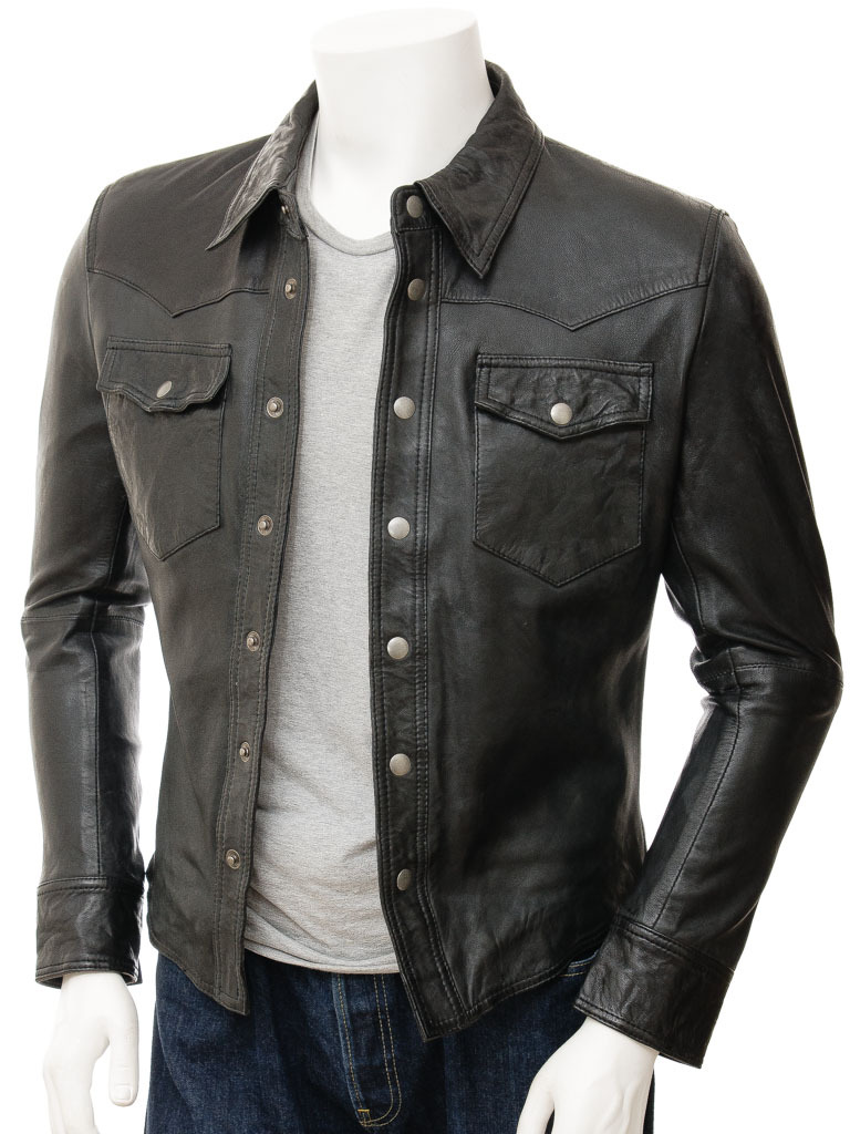 LE Men Black Leather Shirt Beaworthy