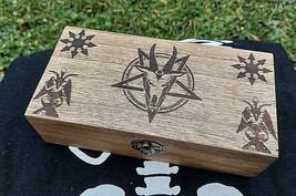Handmade engraved wooden jewellery box Pentagram Baphomet Satan Devil Pagan - £27.36 GBP