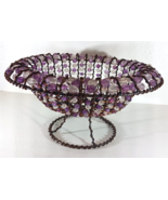 Handmade Extra Lg BEADED METAL WIRE CONSOLE BOWL Basket Purple Beads Foo... - $37.99