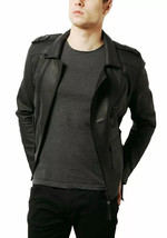 Stylish Men&#39;s Leather Jacket Black Genuine Lambskin Leather Jacket Motor... - $2,143.75 MXN+