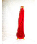 MCM L E Smith 3-toed Red Flame 14&quot; Swung Vase with &quot;nubby&quot; finish. Amber... - $143.80