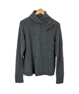 Ralph Lauren Sweater Womens XL Gray Lambswool Turtleneck Faux Leather Bu... - £27.41 GBP