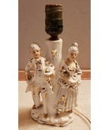 Vintage Electric Table Lamp Victorian Man Woman White Gold Gilt FS - £39.97 GBP