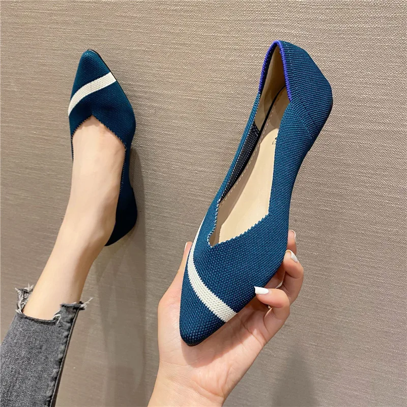 Woman Knit Pointed Shoes Women&#39;s Flat Shoe Ballet Mixed Color Soft Pregnant Zapa - £148.13 GBP