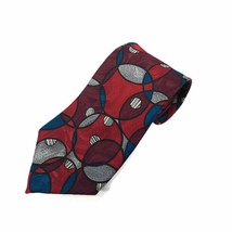 J.S. Blank &amp; Co. Mens Red Blue Geometric Abstract All Silk Neck Tie USA 52&quot; - £9.23 GBP