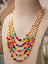 Indian Bollywood Gold Plated Multi color Necklace Layered Mala Jewelry Set - £15.00 GBP