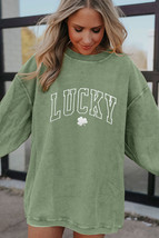 Grass Green LUCKY Clover Drop Shoulder Ribbed St Patrick Sweatshirt - $34.44
