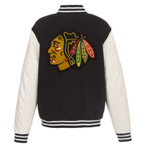 NHL Chicago Blackhawks Reversible Fleece Jacket PVC Sleeves Embroidered Logos  - £111.88 GBP