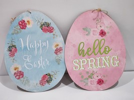 Spring Easter Egg Shaped Pink Blue Roses Wall Sign Home Decor 12&quot; x 9&quot; - £14.75 GBP