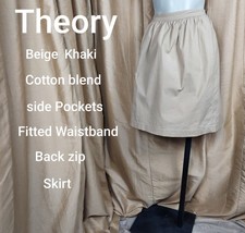 Theroy Beige Khaki Side Pockets Cotton Blend  Skirt Size 12 - $55.00