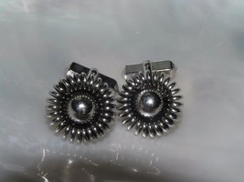 Vintage Swank Signed Silvertone Coiled Wire with Center Circle Cuff Links – mark - £9.74 GBP