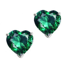 4mm 0.50 Ct WOMEN/CHILDREN&#39;S 14K Solid Wg Heart Emerald Screw Back Stud Earring - £40.37 GBP