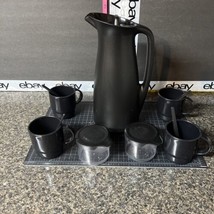 Tupperware ThermoTup Jug 1 L & 4 Black Stacking Mugs, Spoons, And Two Pour ￼Cups - $35.00