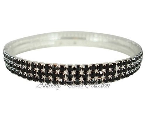 Black Crystal Stackable Style Bangle Bracelet with Silver Metal - $11.87