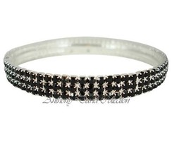 Black Crystal Stackable Style Bangle Bracelet with Silver Metal - £9.40 GBP