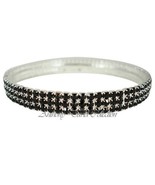 Black Crystal Stackable Style Bangle Bracelet with Silver Metal - £9.48 GBP