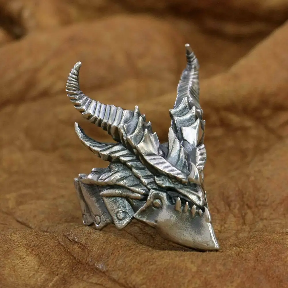 Huge 925 Sterling Silver Death Dragon Ring Mens Biker Punk Ring TA274 - £146.84 GBP