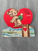 Swimming Diving Bear A-Meri-Card Valentines Day Early 1900&#39;s Die Cut Vin... - £3.65 GBP