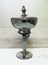 L.E. SMITH BLACK AMETHYST DRAPED LADY Carrie Pedestal Compote Powder Jar... - £76.29 GBP