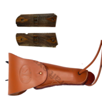 WW2 US Army .45 Hip Colt Tan Holster with Wood Colt Grip US Design (COMBO) - $40.48