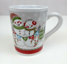 Colorful Merry Snowman &amp; Snow Woman Christmas Coffee Cup 4.5&quot; Tall - $6.88