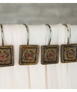 Rustic Scroll Floral Blossoms Tooled Leather Bathroom Shower Curtain Hoo... - $583.88 MXN