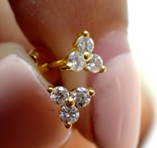 1.50Ct Real Moissanite Tester Pass 3-Stone Stud Earrings 14K Yellow Gold Plated - £73.00 GBP