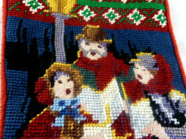 Needlepoint stocking Christmas Carolers by lamplight velvet back 16&quot; - $21.77