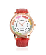 STRADA Japanese Move. Multi Color Stripe Face Watch w/Red Band &amp; Stainle... - £18.97 GBP