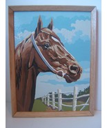 Brown Horse Painting in Wood Frame 13&quot; x 10&quot; Unknown Amateur Artist - $34.58