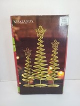 Kirkland&#39;s Set of 3 Green Glitter Spiral Tabletop Christmas Trees With Star - £18.36 GBP