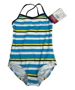 Kanu Surf Girls Size 6 Bridget One Piece Swimsuit Aqua Yellow Stripe - $12.73