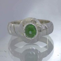 Green Chrome Tourmaline Round Cab 925 Silver Ring size 7.25 Solitaire Design 389 - £59.91 GBP