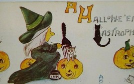 Halloween Postcard Witch Paints A Black Cat Series 860 FA Owen Unused Vintage - £41.24 GBP