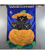 WELCOME Black Cat Pumpkin Garden Flag Banner Double Sided Appliqued Yard... - $189.22 MXN