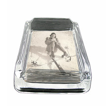 Vintage Skiing D24 Glass Square Ashtray 4&quot; x 3&quot; Smoking Cigarettes Winter Skiers - £38.96 GBP
