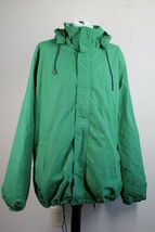Lands End L 42-44 Green Nylon Windcheck Windbreaker Hood Jacket Coat - £17.43 GBP