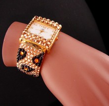 Stunning leopard jeweled Bracelet watch - Kirks Folly quartz - brilliant... - $115.00