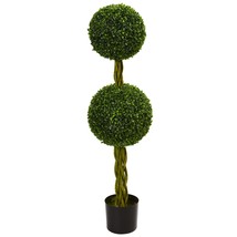 Nearly Natural 5521 4 ft. Boxwood Double Ball Artificial Topiary Tree with Woven - £152.88 GBP