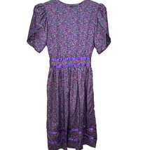 Vintage Maggy Boutique Tulip Sleeve Prairie Dress Purple Floral Size 8 S... - £46.54 GBP