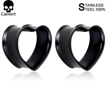 Casvort 2 PCS Stainless Steel Heart-Shaped Double Flared Ear Tunnels Plugs Stret - £11.20 GBP